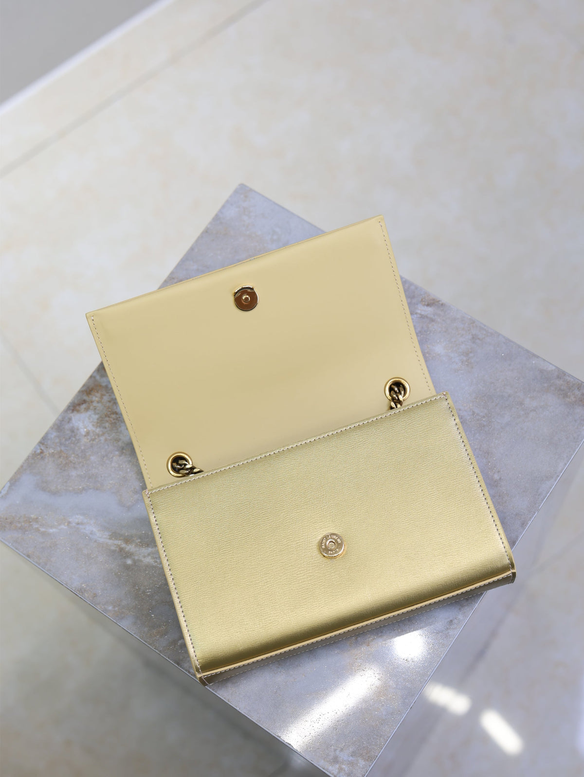 SAINT LAURENT YSL 25S KATE TASSEL 20 IN GOLD METALLIC CALFSKIN GOLD HARDWARE