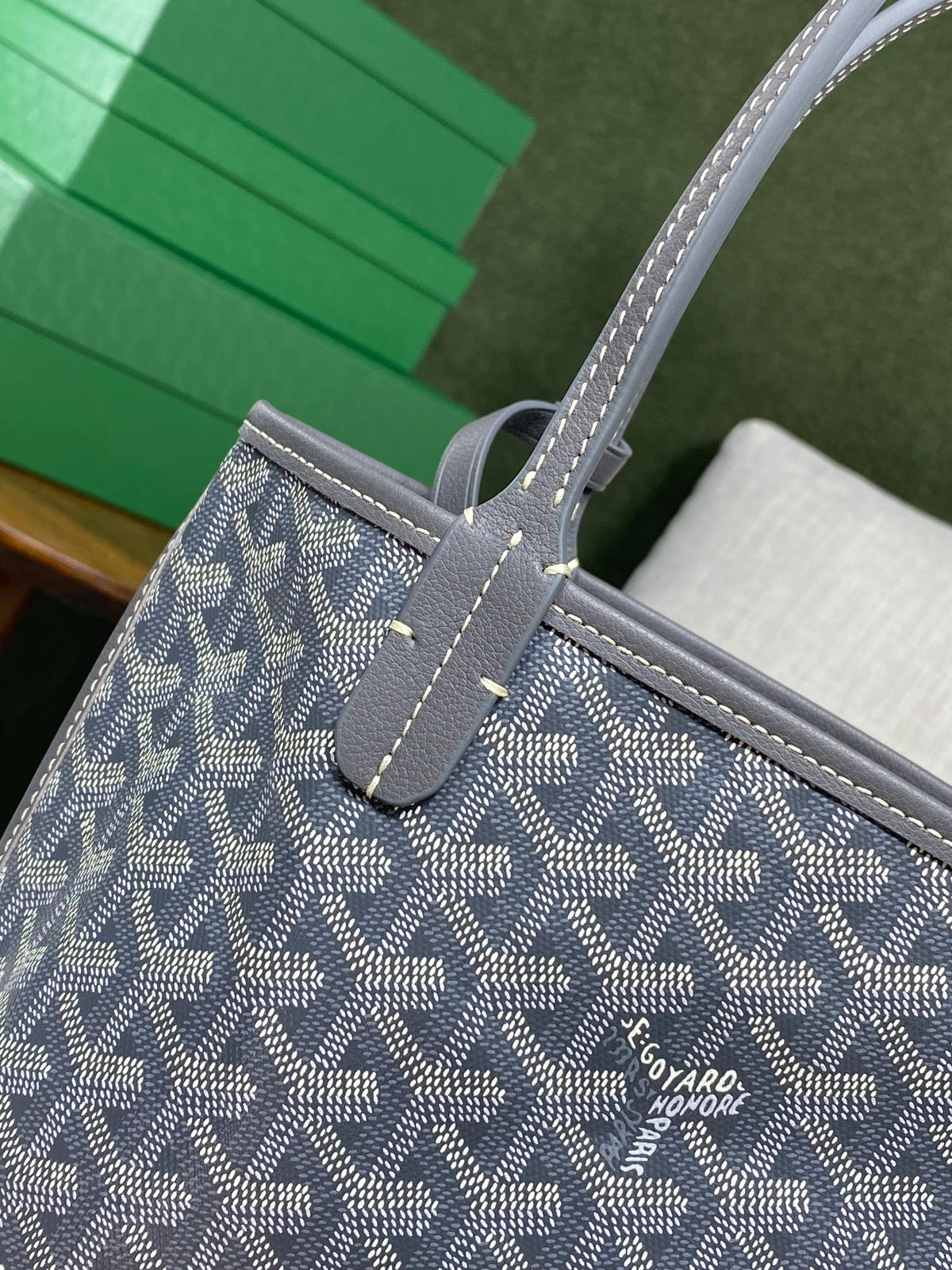 GOYARD ANJOU MINI BAG 20 IN GREY GOYARDINE CANVAS AND CALFSKIN