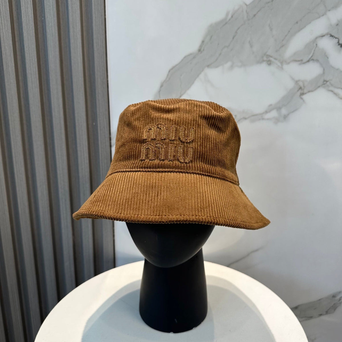 MIU MIU MM BUCKET IN BURNT ORANGE VELVET WITH LOGO