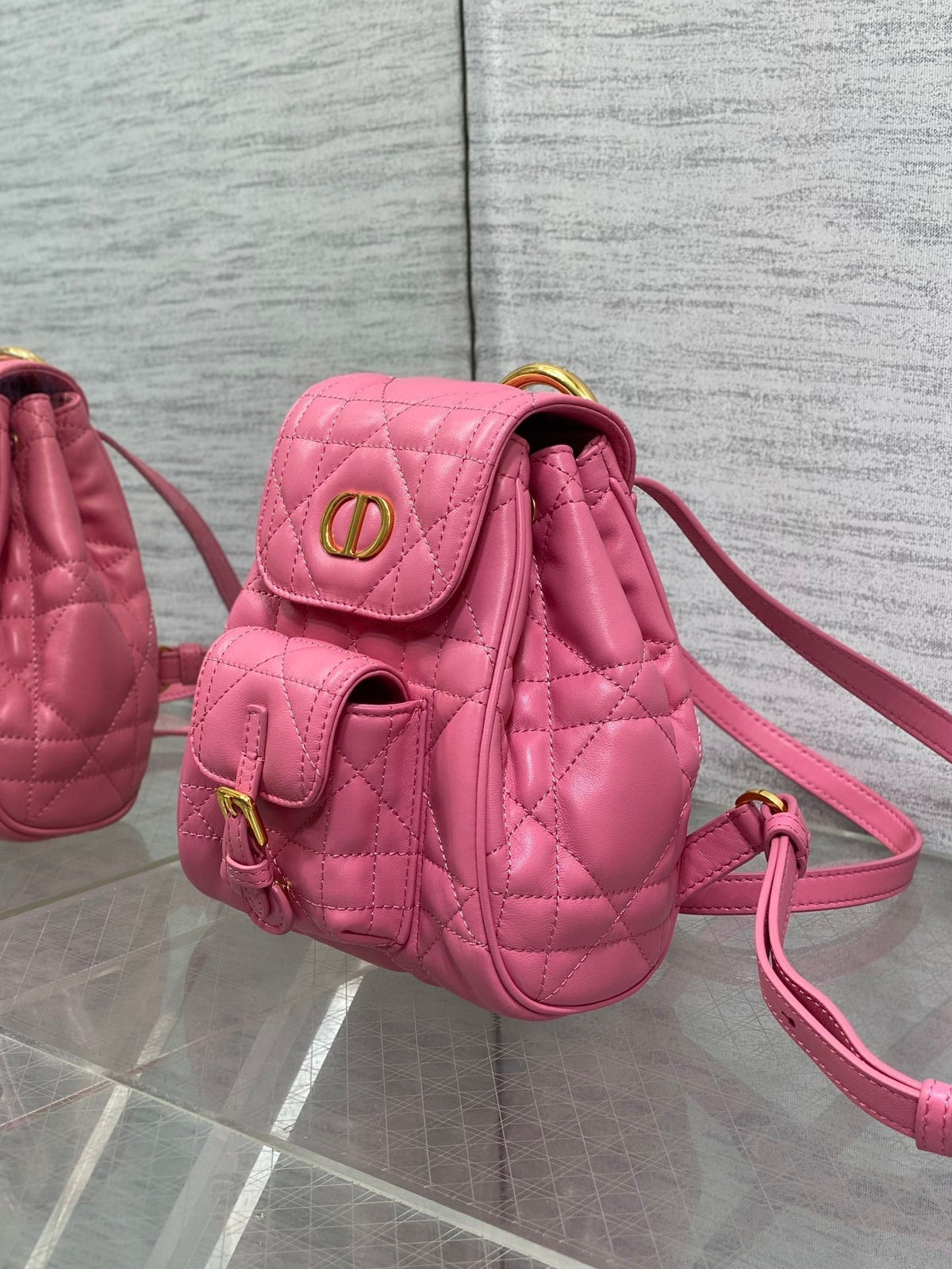 DIOR SMALL 20 CARO BACKPACK IN PUNCH PINK MACROCANNAGE LAMBSKIN