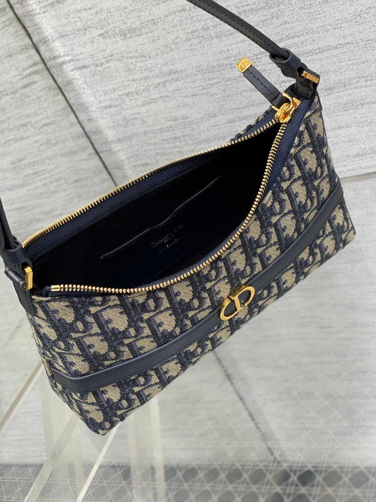 DIOR MONTAIGNE CIGALE MINI 24 BAG IN BLUE OBLIQUE JACQUARD