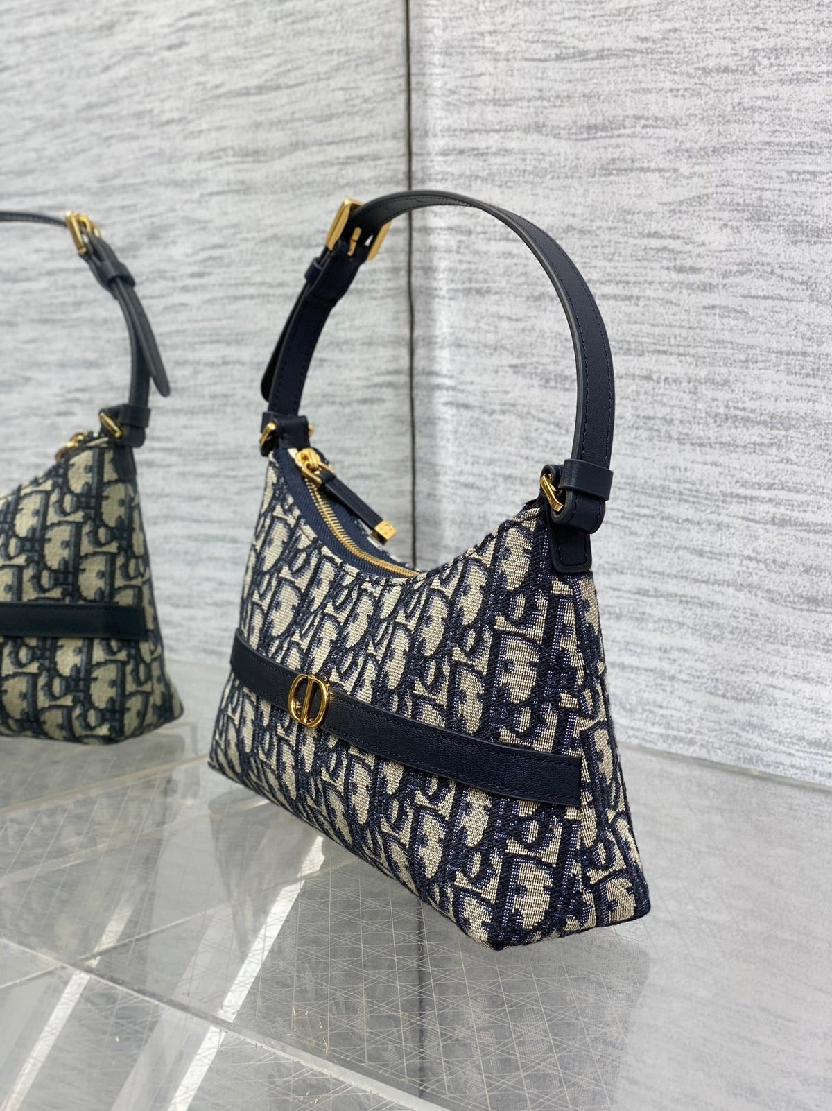 DIOR MONTAIGNE CIGALE MINI 24 BAG IN BLUE OBLIQUE JACQUARD