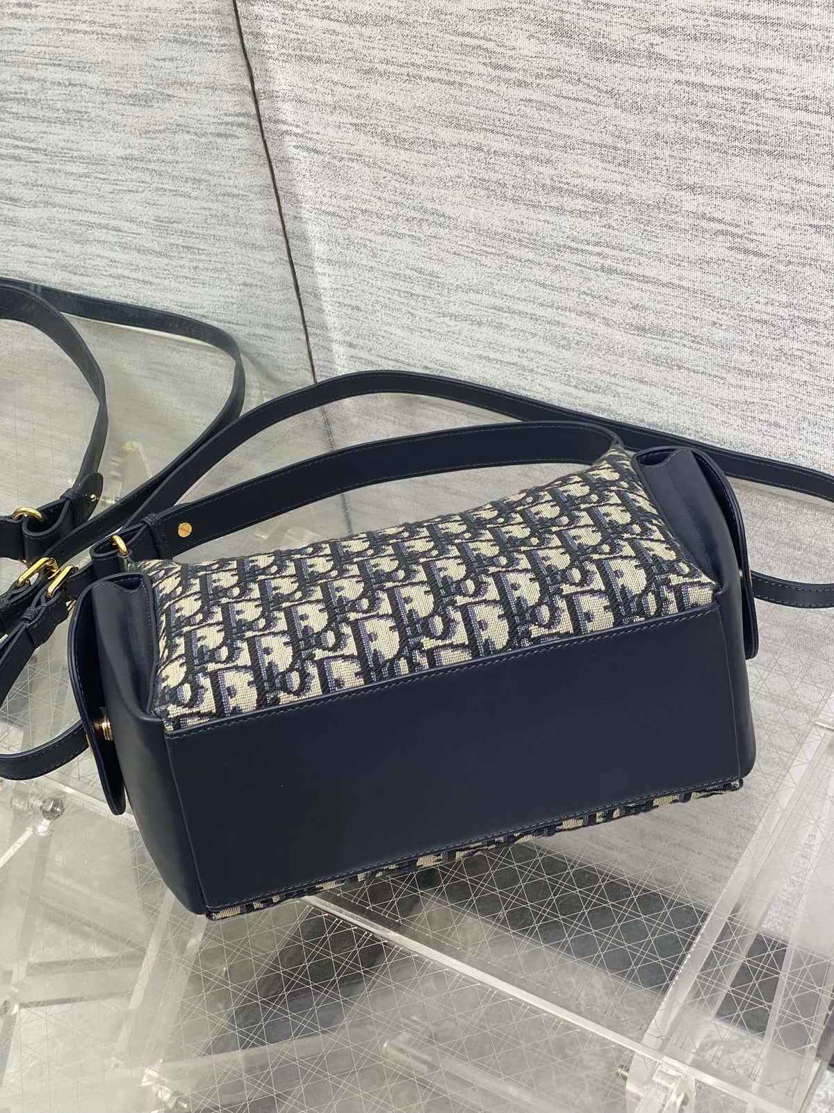 DIOR 25S MEDIUM D-DREAM BAG 24 IN BLUE OBLIQUE JACQUARD AND SMOOTH CALFSKIN