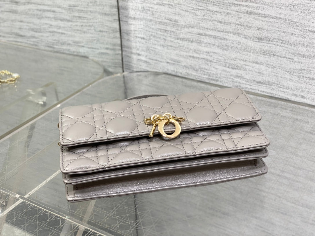 DIOR 25S TALK PHONE POUCH 21 IN DIRTY LILAC CANNAGE LAMBSKIN GOLD HARDWRE