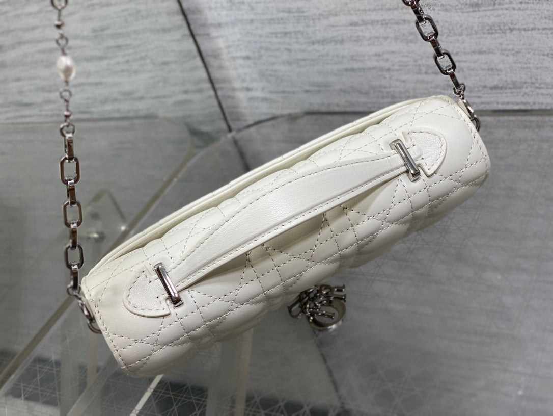 DIOR 25S TALK PHONE POUCH 21 IN WHITE CANNAGE LAMBSKIN SILVER HARDWRE
