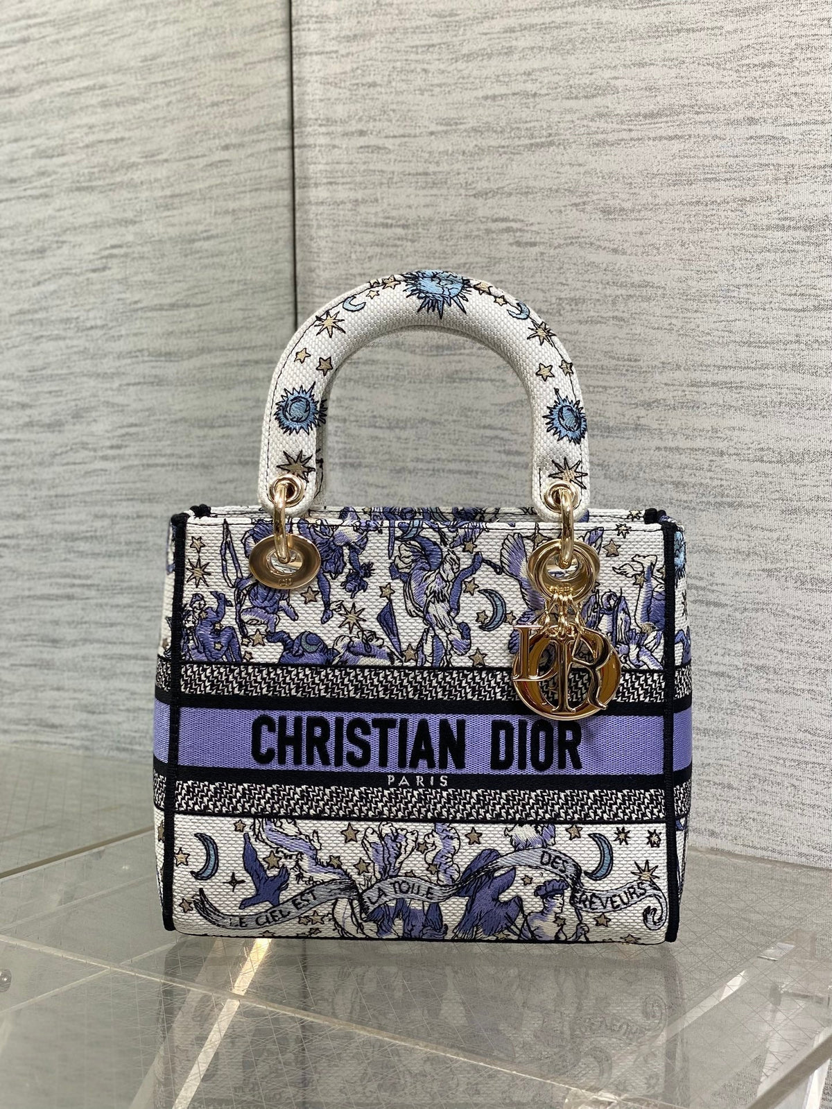 DIOR 25S SMALL LADY D-LITE BAG 24 IN PURPLE NIGHT OF DREAMS EMBROIDERY