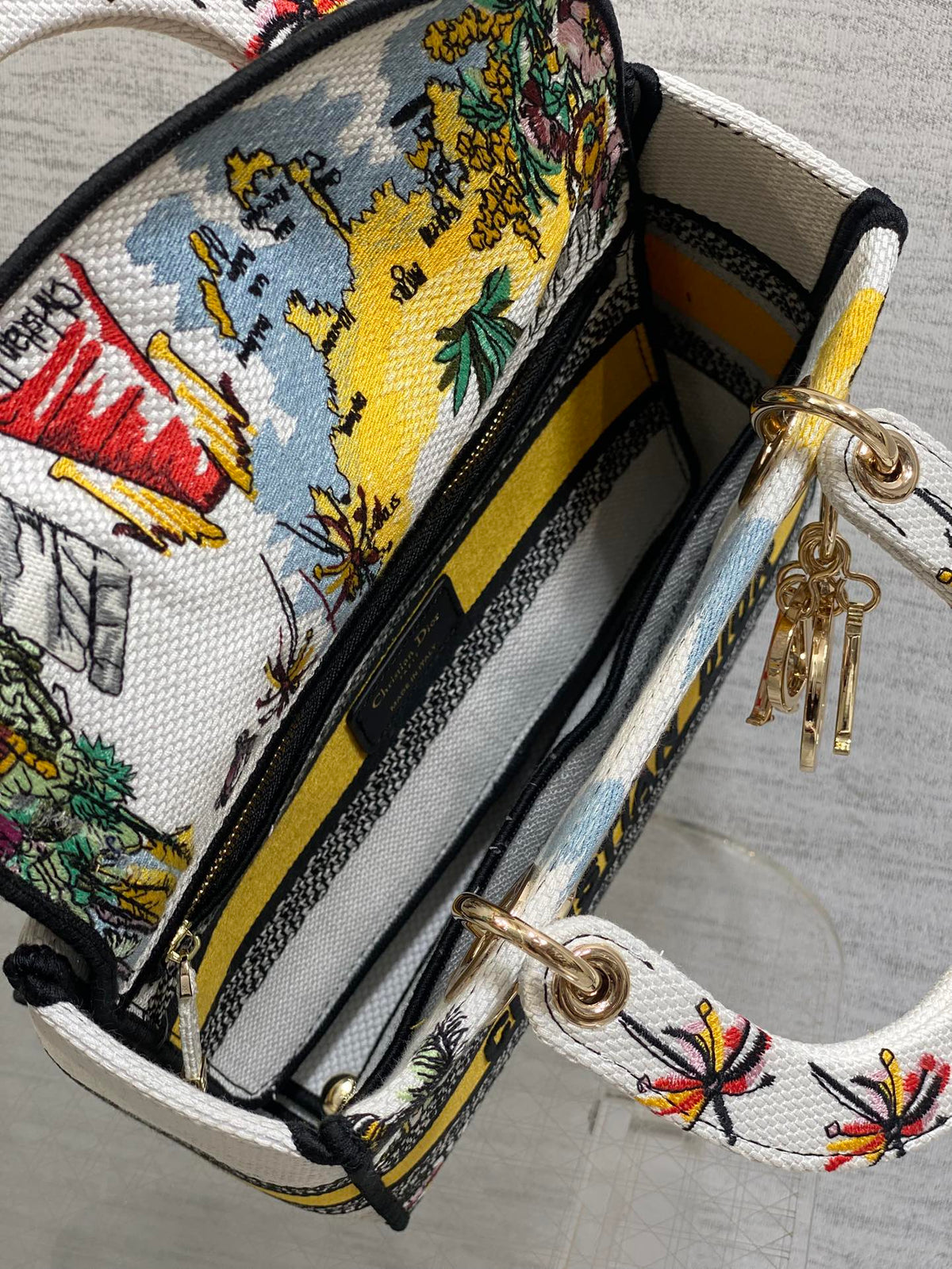 DIOR 25S SMALL LADY D-LITE BAG 24 IN YELLOW CANVAS CANNES