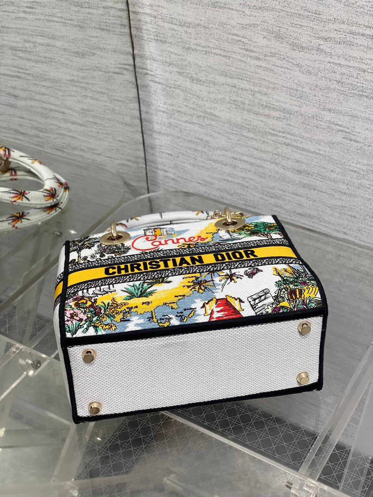 DIOR 25S SMALL LADY D-LITE BAG 24 IN YELLOW CANVAS CANNES