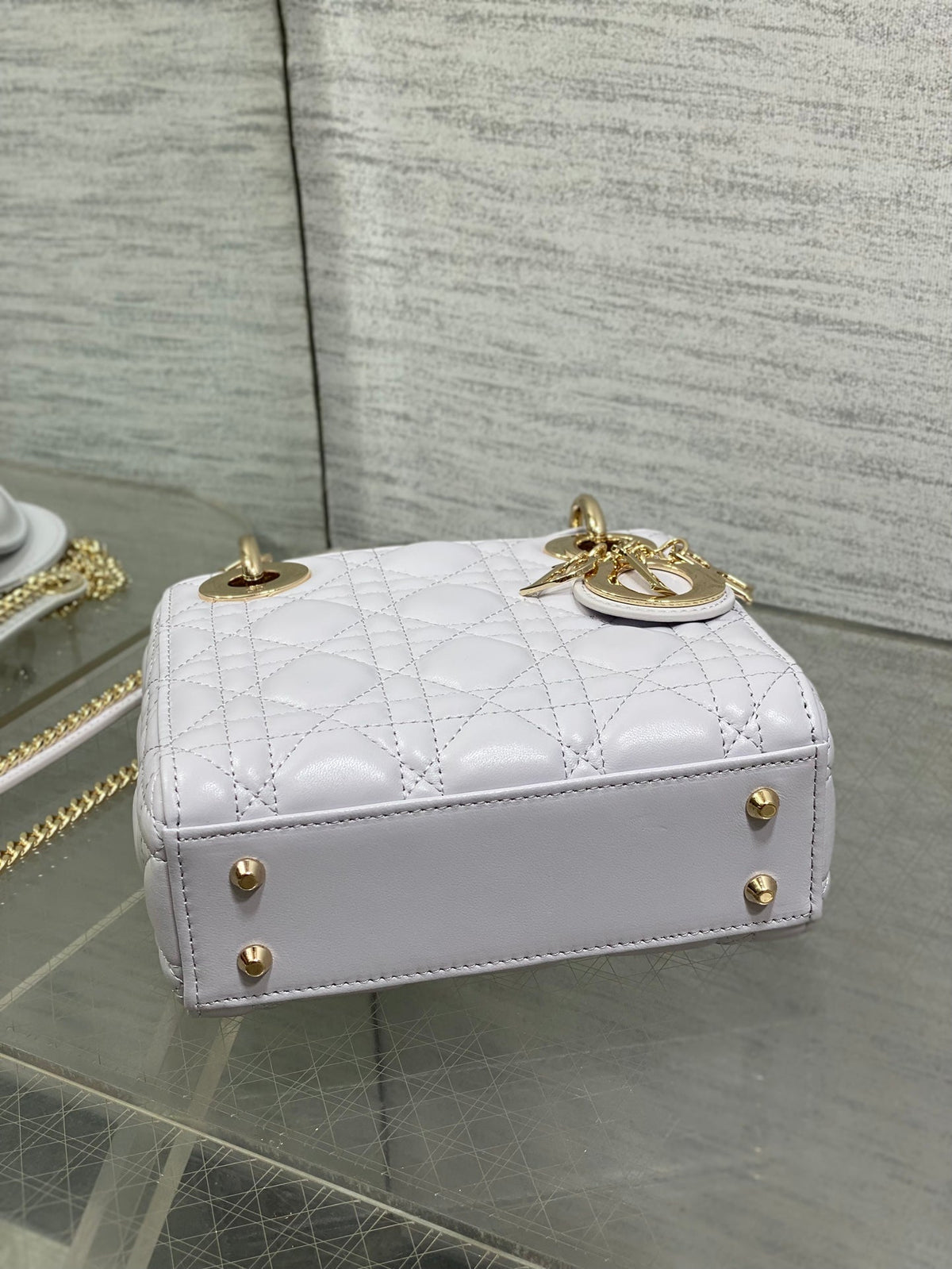 DIOR 25S MINI LADY BAG 17 IN LILAC CANNAGE CALFSKIN GOLD HARDWRE
