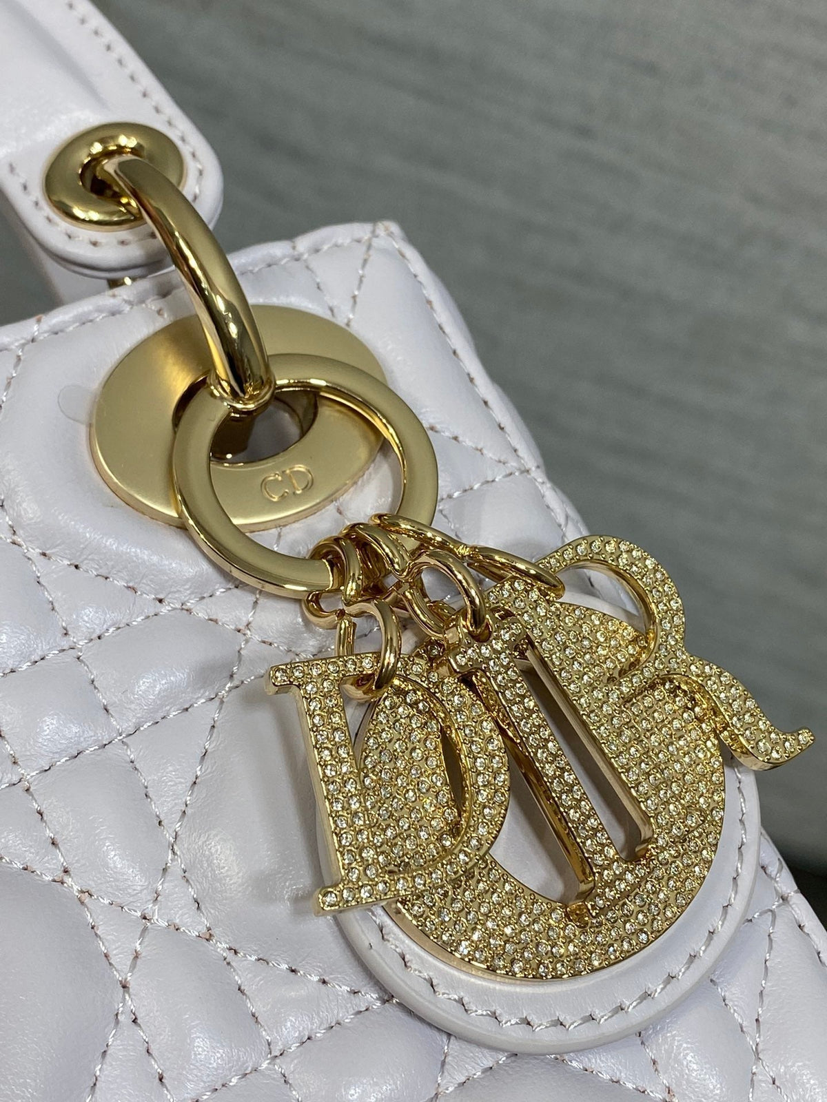 DIOR 25S MINI LADY BAG 17 IN LILAC CALFSKIN CHARM CRYSTAL EMBELLISHMENTS