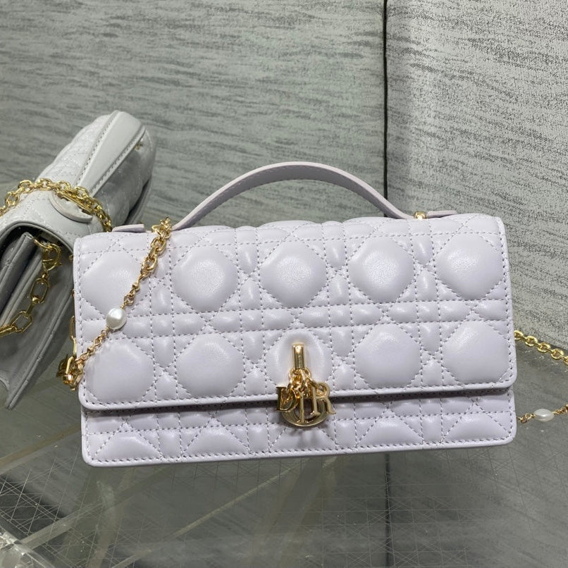 DIOR 25S TALK PHONE POUCH 21 IN PALE LILAC CALFSKIN GOLD HARDWRE