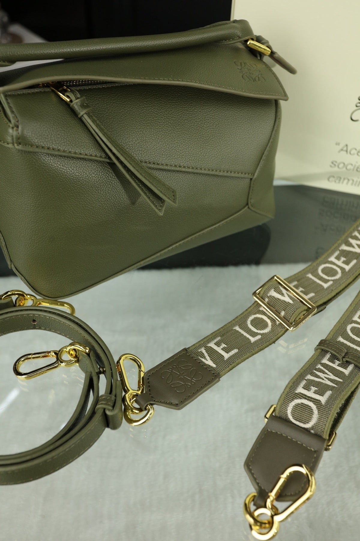 LOEWE LOE MINI PUZZLE 23 BAG IN DARK OLIVE GREEN CALFSKIN