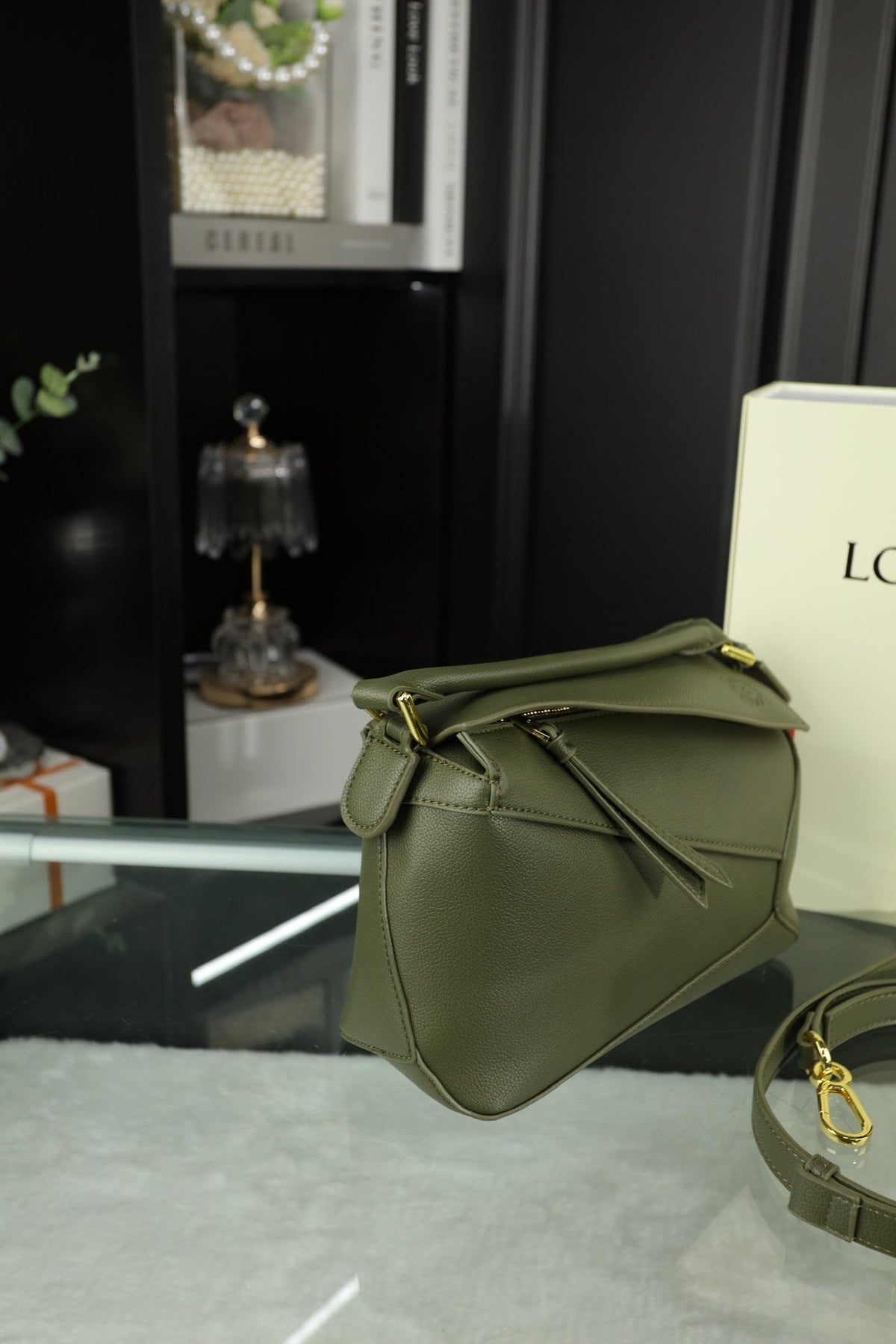 LOEWE LOE MINI PUZZLE 23 BAG IN DARK OLIVE GREEN CALFSKIN