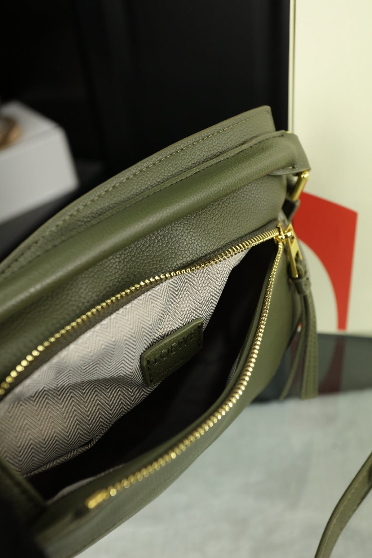 LOEWE LOE MINI PUZZLE 23 BAG IN DARK OLIVE GREEN CALFSKIN