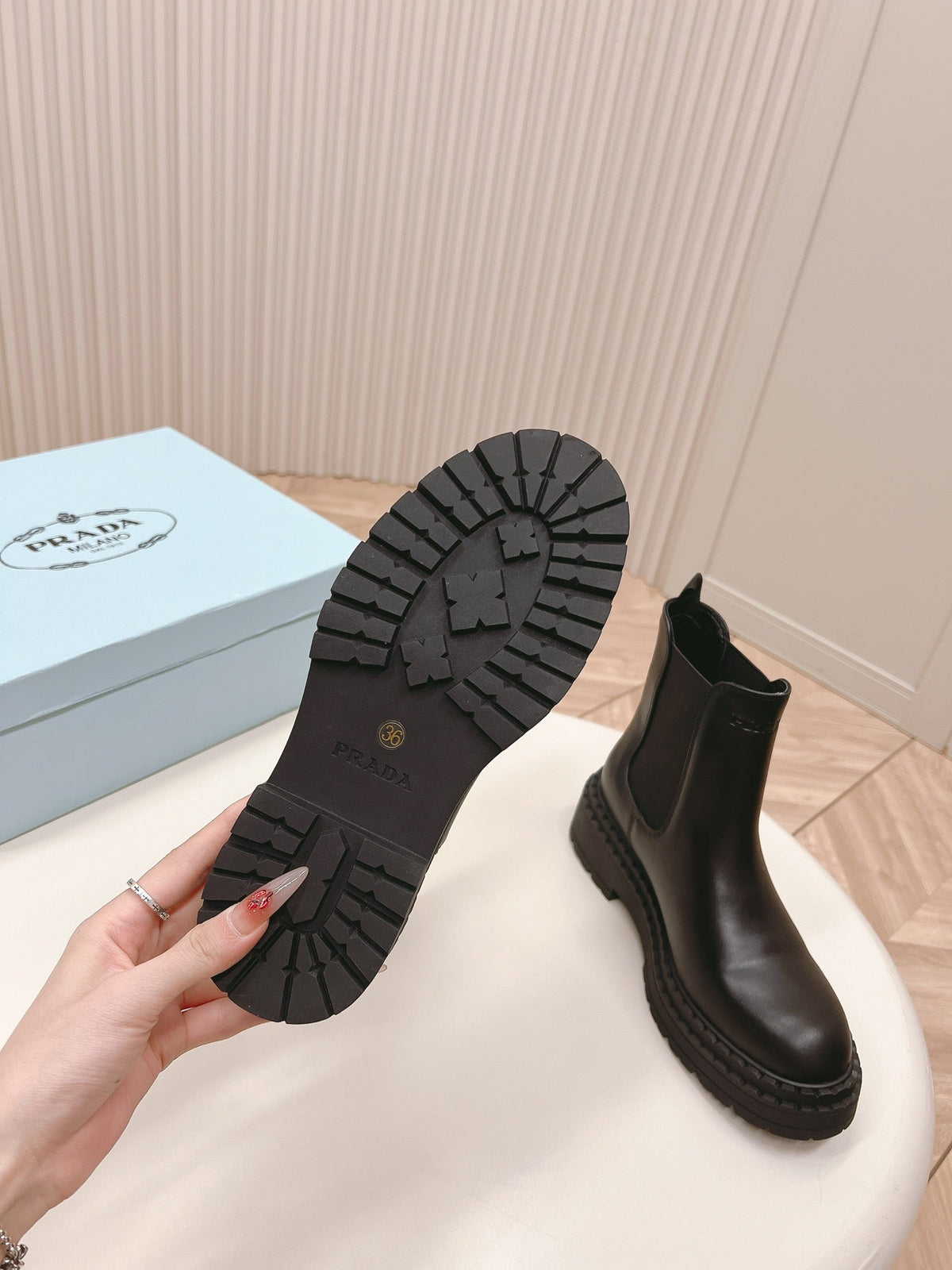 PRADA BRUSHED BOOTIES BLACK CALFSKIN