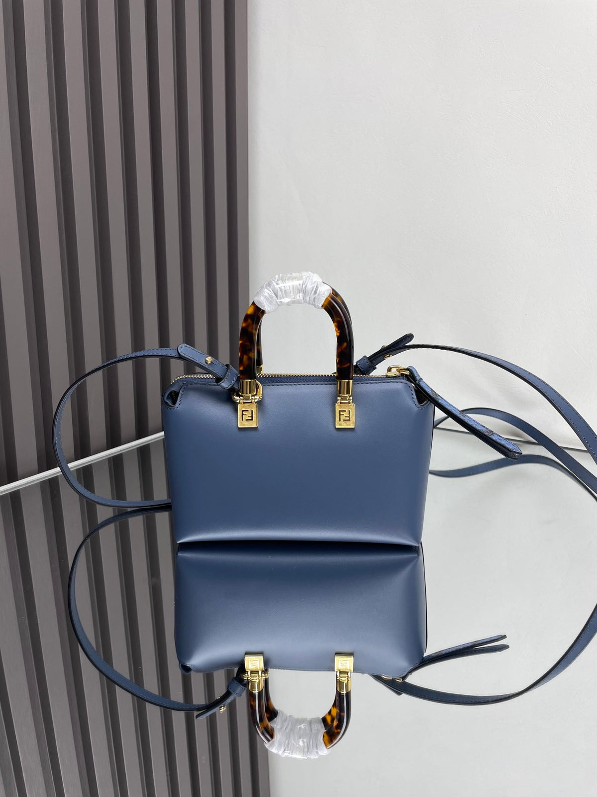 FENDI BY THE WAY MINI 18 IN AEGEAN BLUE LAMBSKIN GOLD HARDWARE