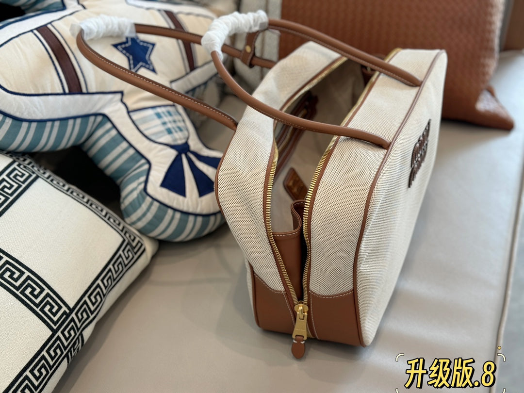 MIU MIU TOP - HANDLE 35 BAG IN BEIGE CANVAS