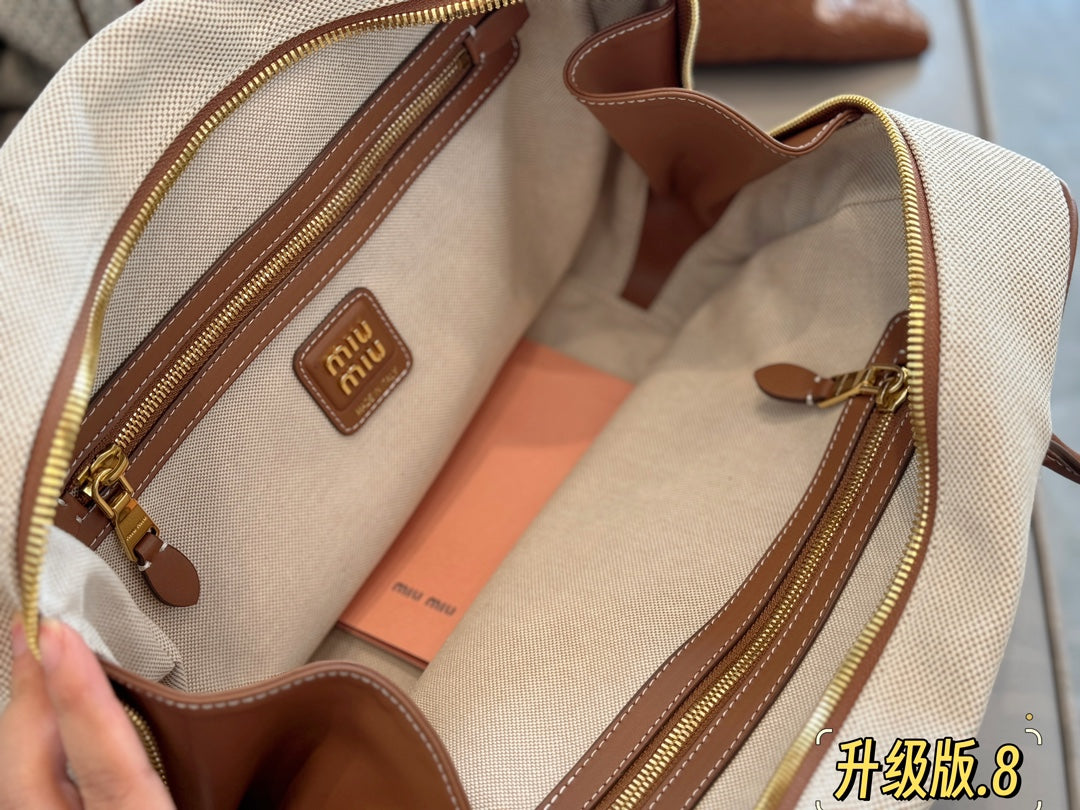 MIU MIU TOP - HANDLE 35 BAG IN BEIGE CANVAS