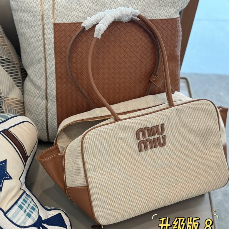MIU MIU TOP - HANDLE 35 BAG IN BEIGE CANVAS