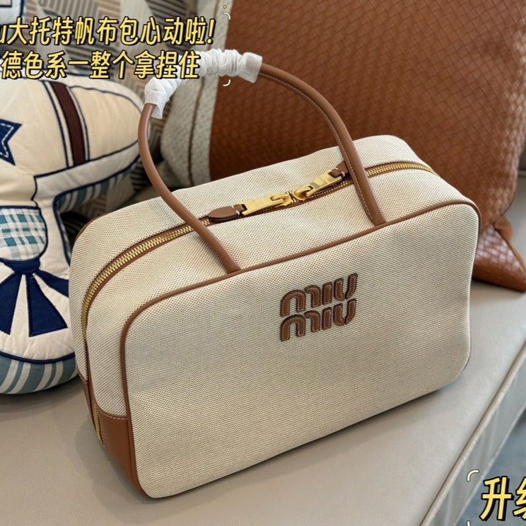 MIU MIU TOP - HANDLE 35 BAG IN BEIGE CANVAS