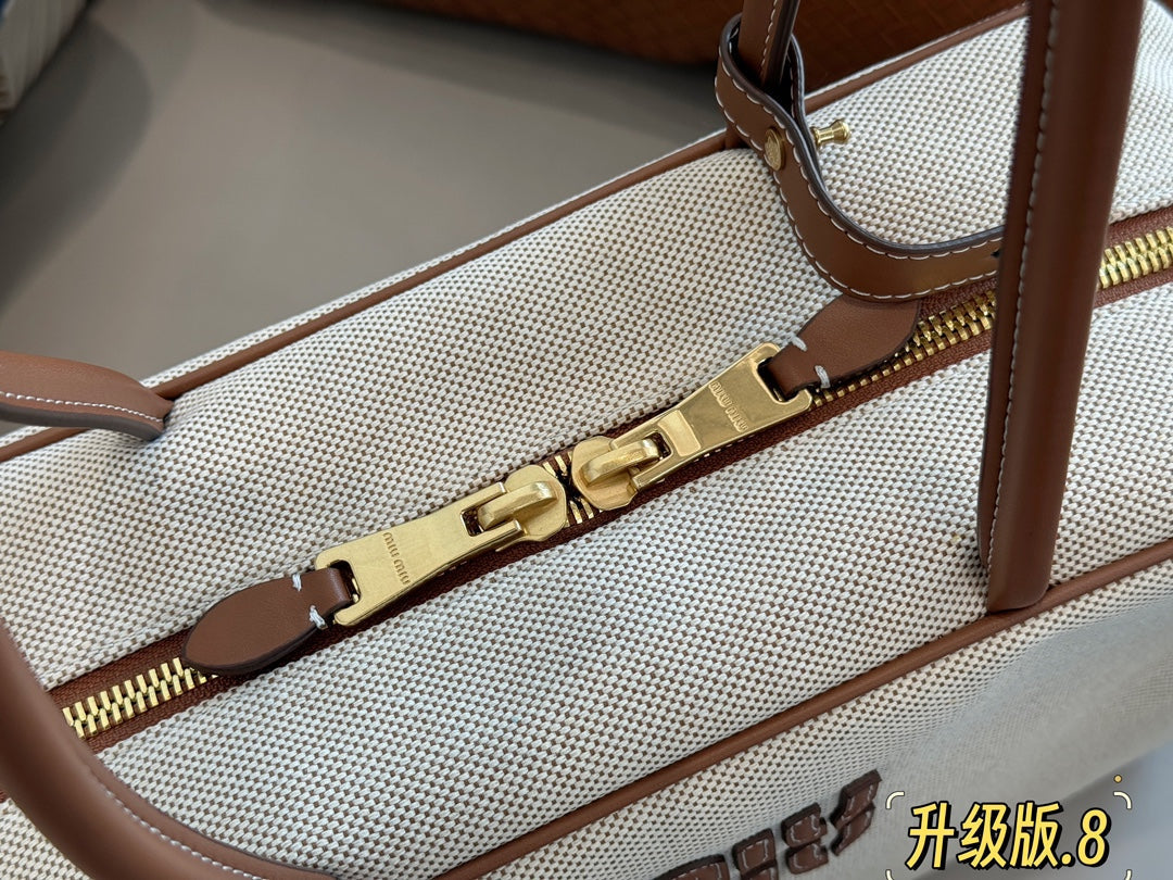 MIU MIU TOP - HANDLE 35 BAG IN BEIGE CANVAS