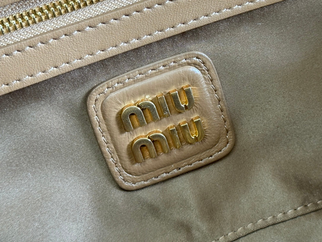 MIU MIU ARCADIE MATELASSÉ BAG 27 IN SEPIA BROWN CALFSKIN GOLD HARDWARE