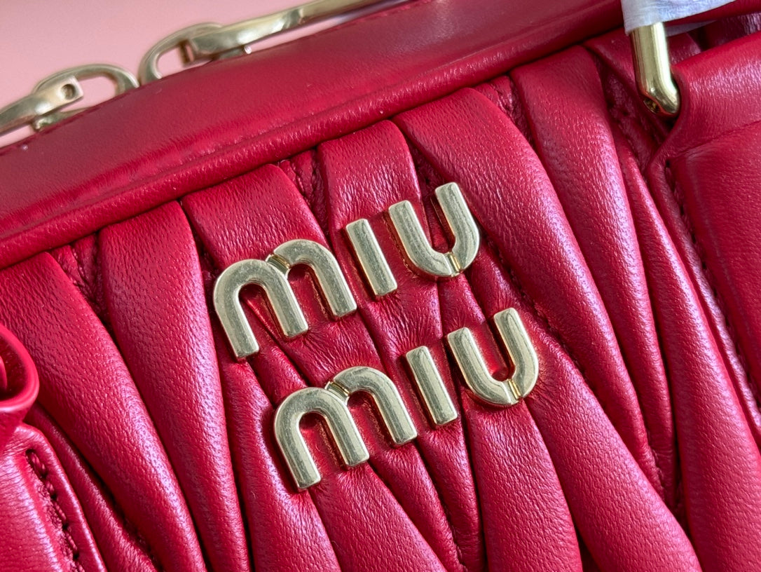 MIU MIU ARCADIE MATELASSÉ BAG 27 IN CERISE RED CALFSKIN GOLD HARDWARE