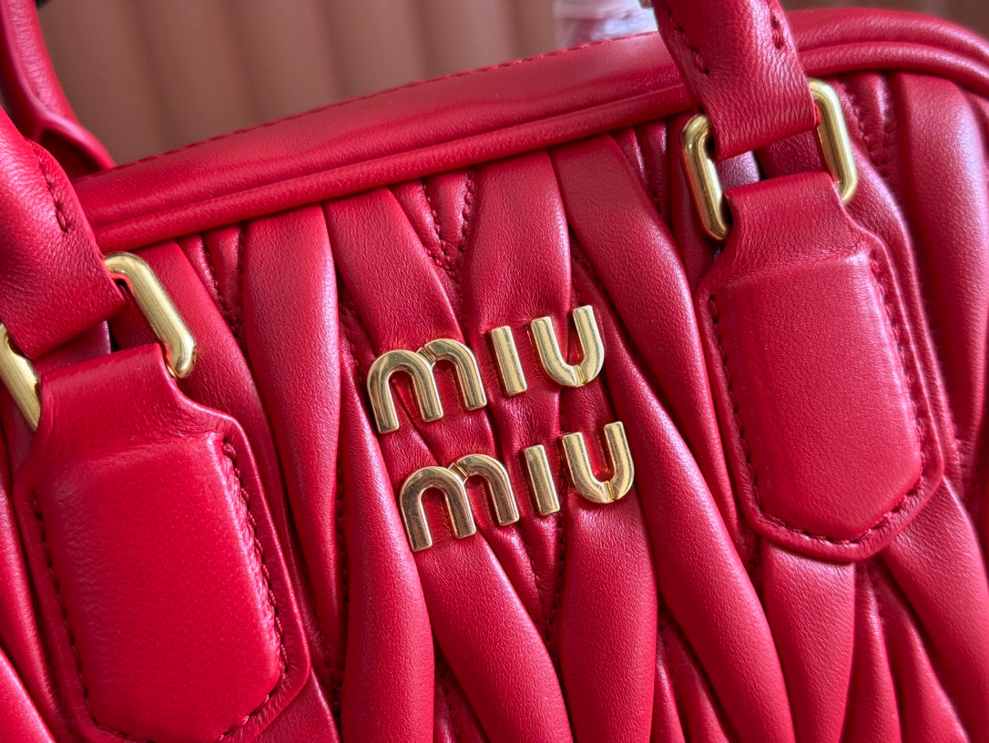 MIU MIU ARCADIE MATELASSÉ BAG 19 IN CERISE RED CALFSKIN GOLD HARDWARE