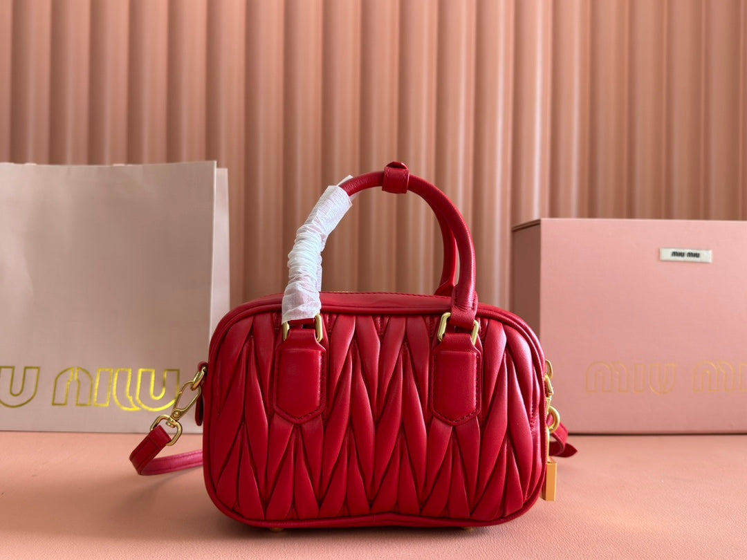 MIU MIU ARCADIE MATELASSÉ BAG 19 IN CERISE RED CALFSKIN GOLD HARDWARE