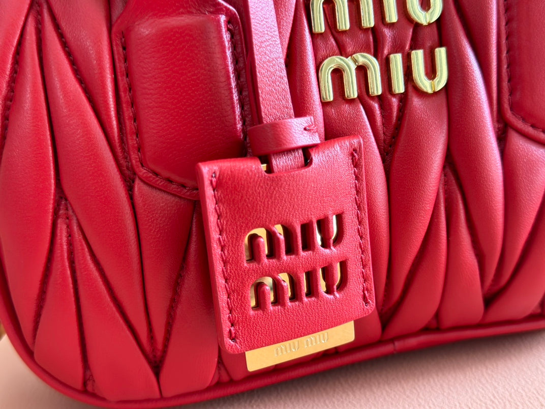 MIU MIU ARCADIE MATELASSÉ BAG 19 IN CERISE RED CALFSKIN GOLD HARDWARE