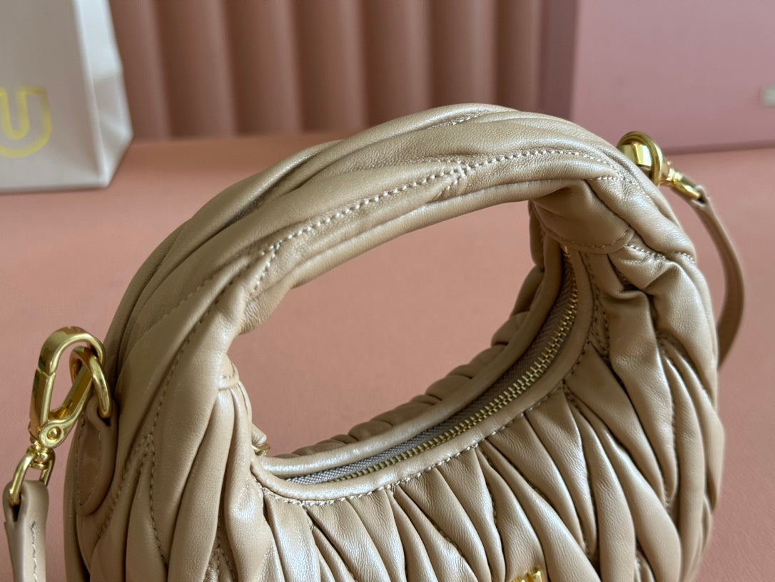 MIU MIU WANDER MATELASSÉ NAPPA MINI BAG 18 IN CARAMEL LAMBSKIN