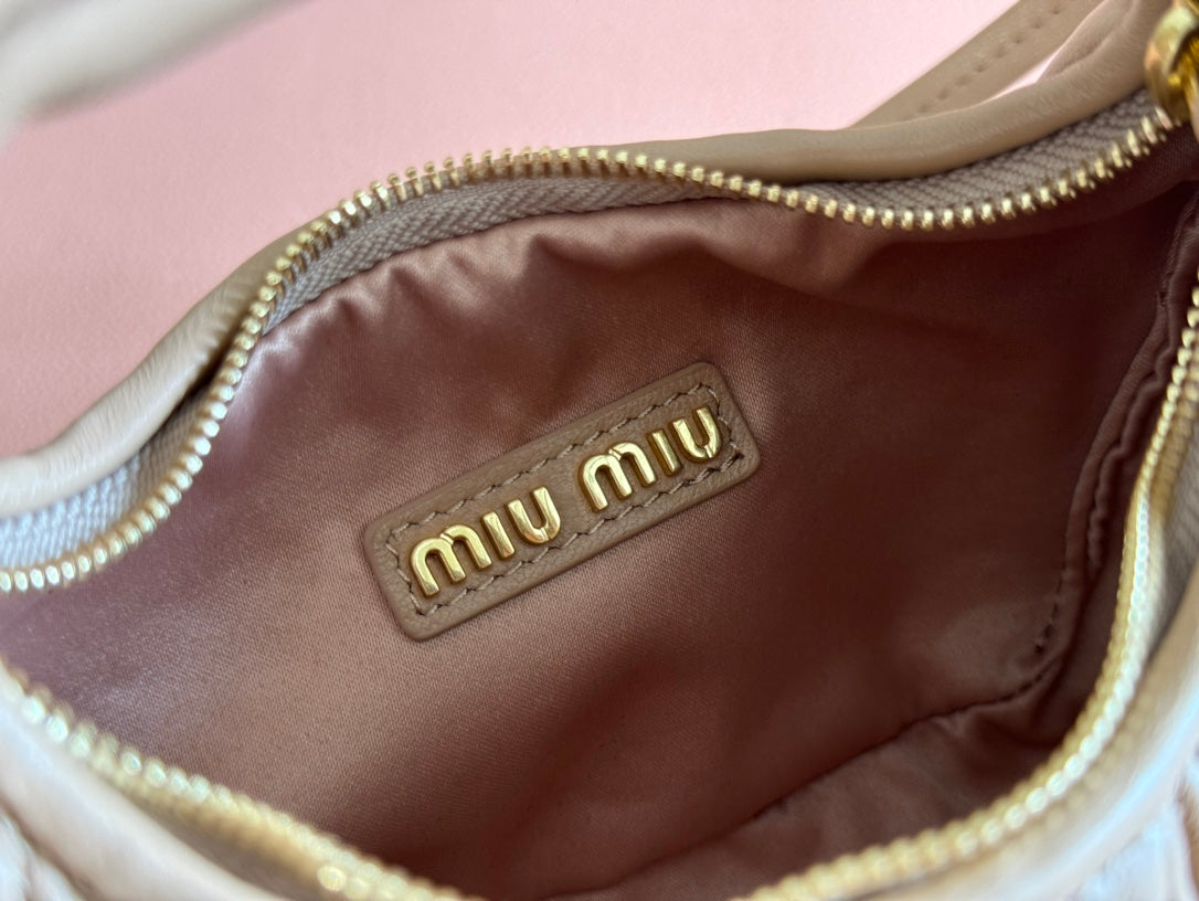 MIU MIU WANDER MATELASSÉ NAPPA MINI BAG 18 IN CARAMEL LAMBSKIN