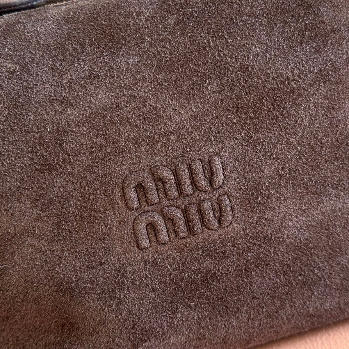 MIU MIU MIUMIU 26S CORDUROY POUCH BAG 25 IN CHOCOLATE BROWN SUEDE GOLD HARDWARE