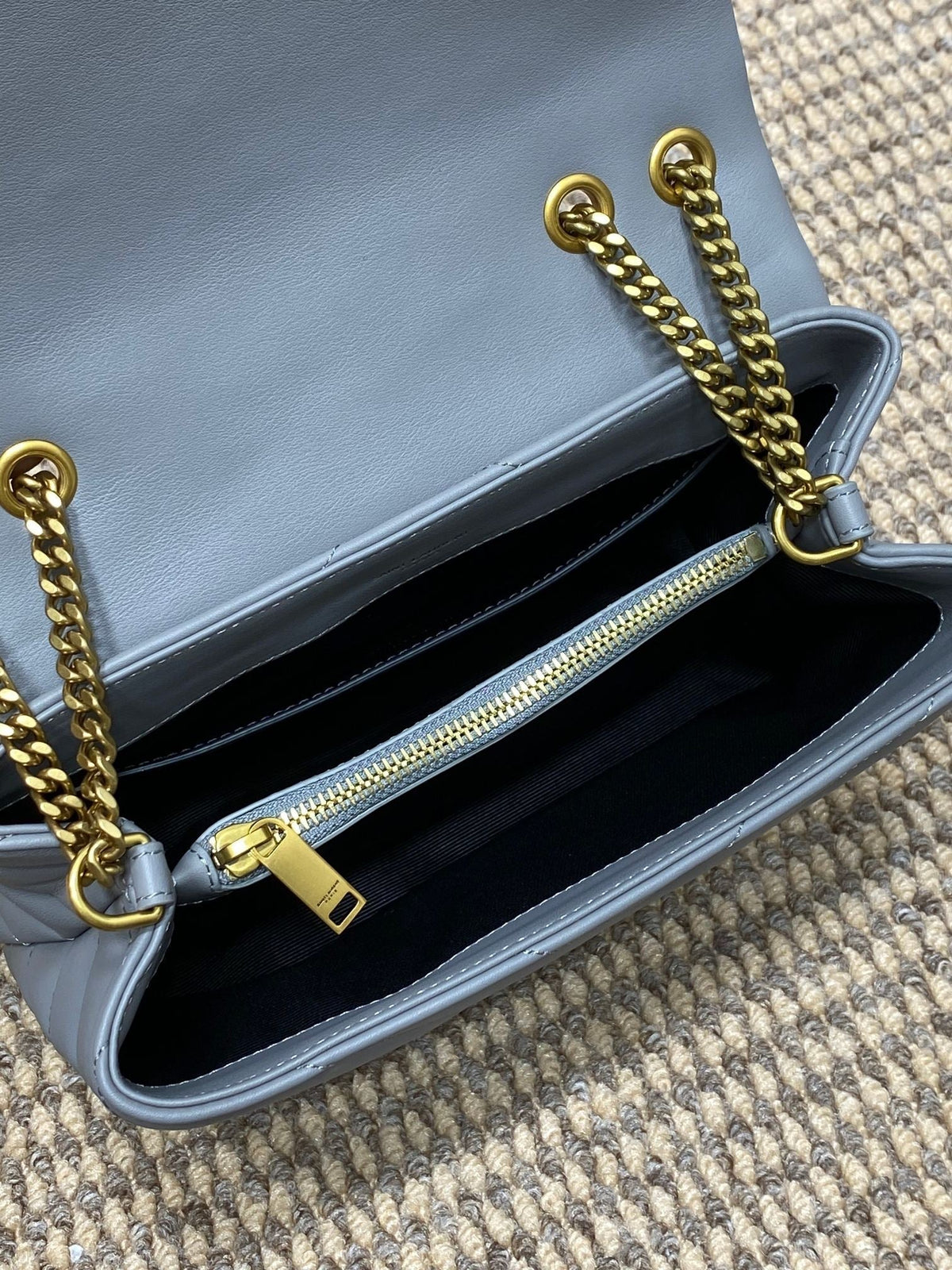 SAINT LAURENT LOULOU SMALL 25 IN ASH BLUE LAMBSKIN GOLD HARDWARE