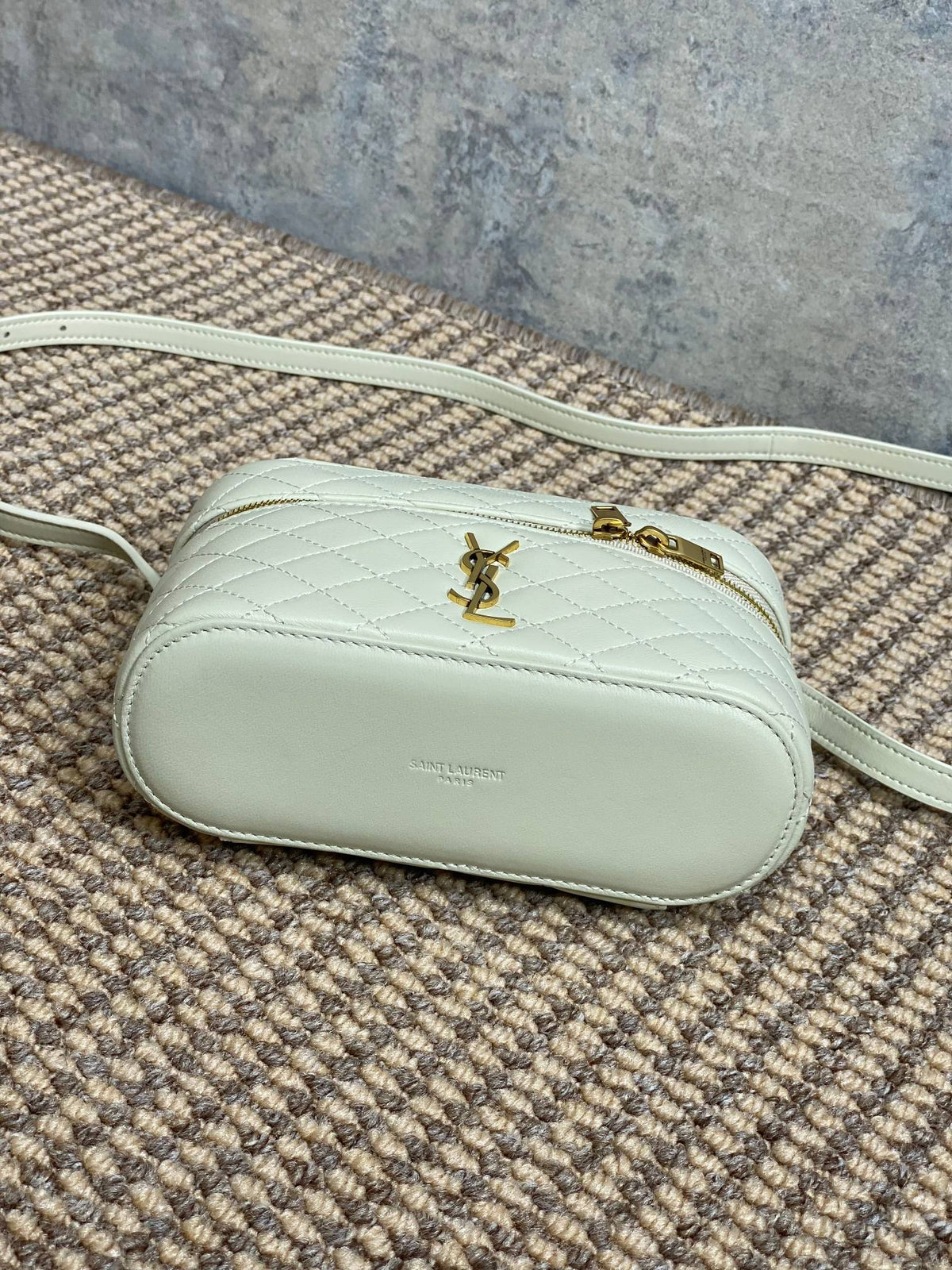 SAINT LAURENT GABY MINI VANITY 18 IN IVORY WHITE LAMBSKIN GOLD HARDWARE