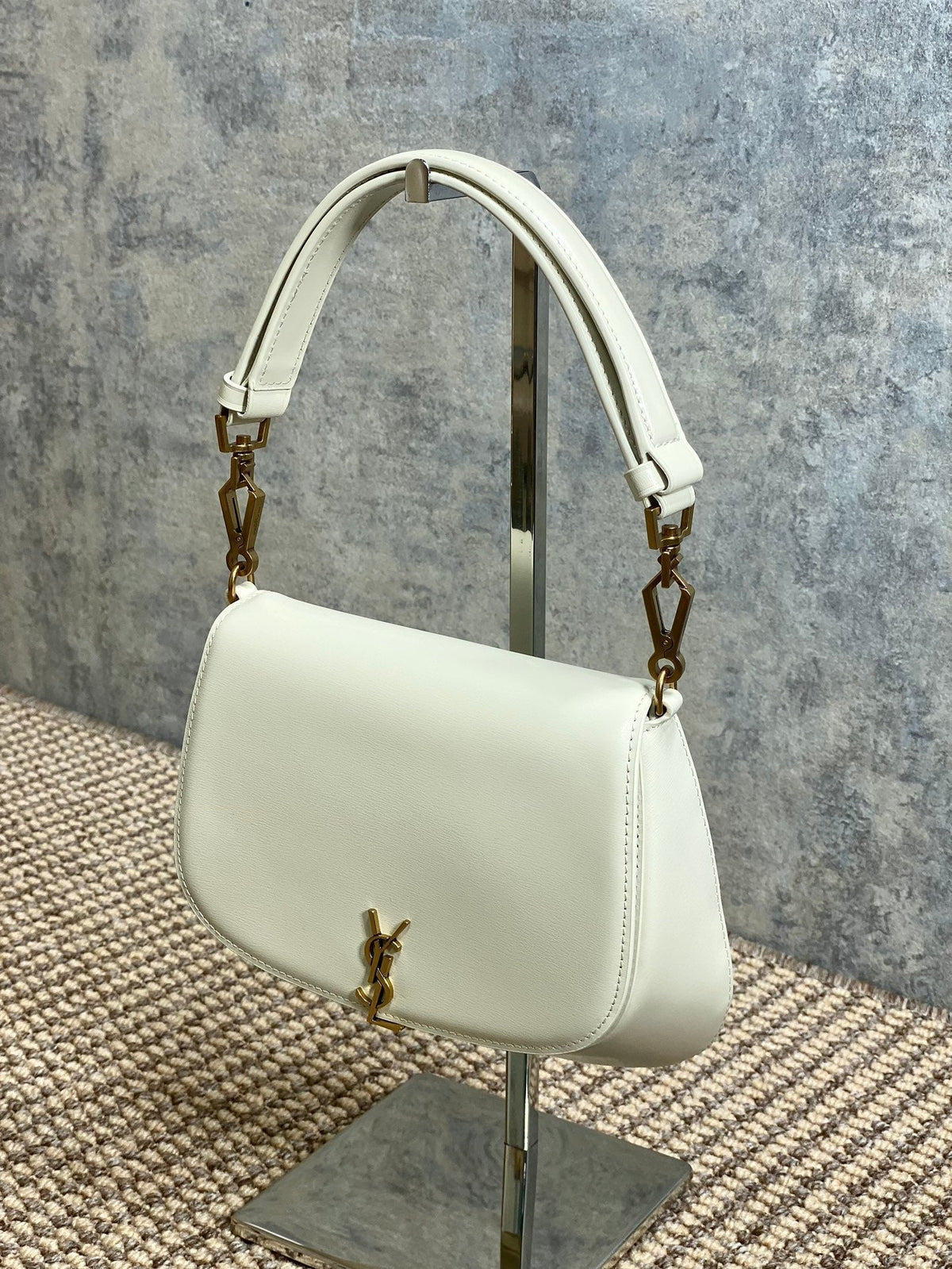 SAINT LAURENT VOLTAIRE TOP HANDLE IN BOX 21 IN WHITE CALFSKIN GOLD HARDWARE