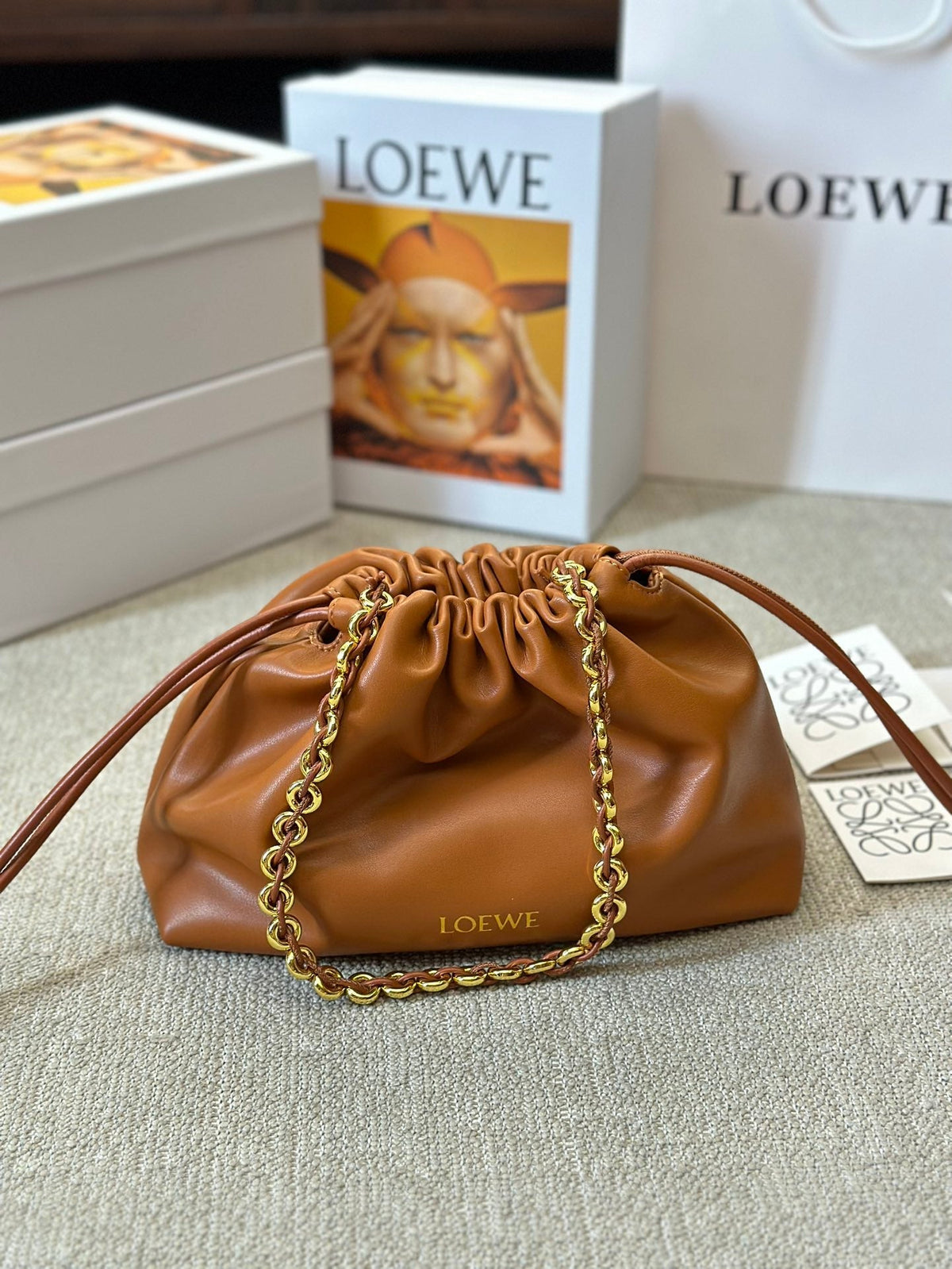 LOEWE LOE SMALL 23 FLAMENCO PURSE IN WARM DESERT NAPPA LAMBSKIN