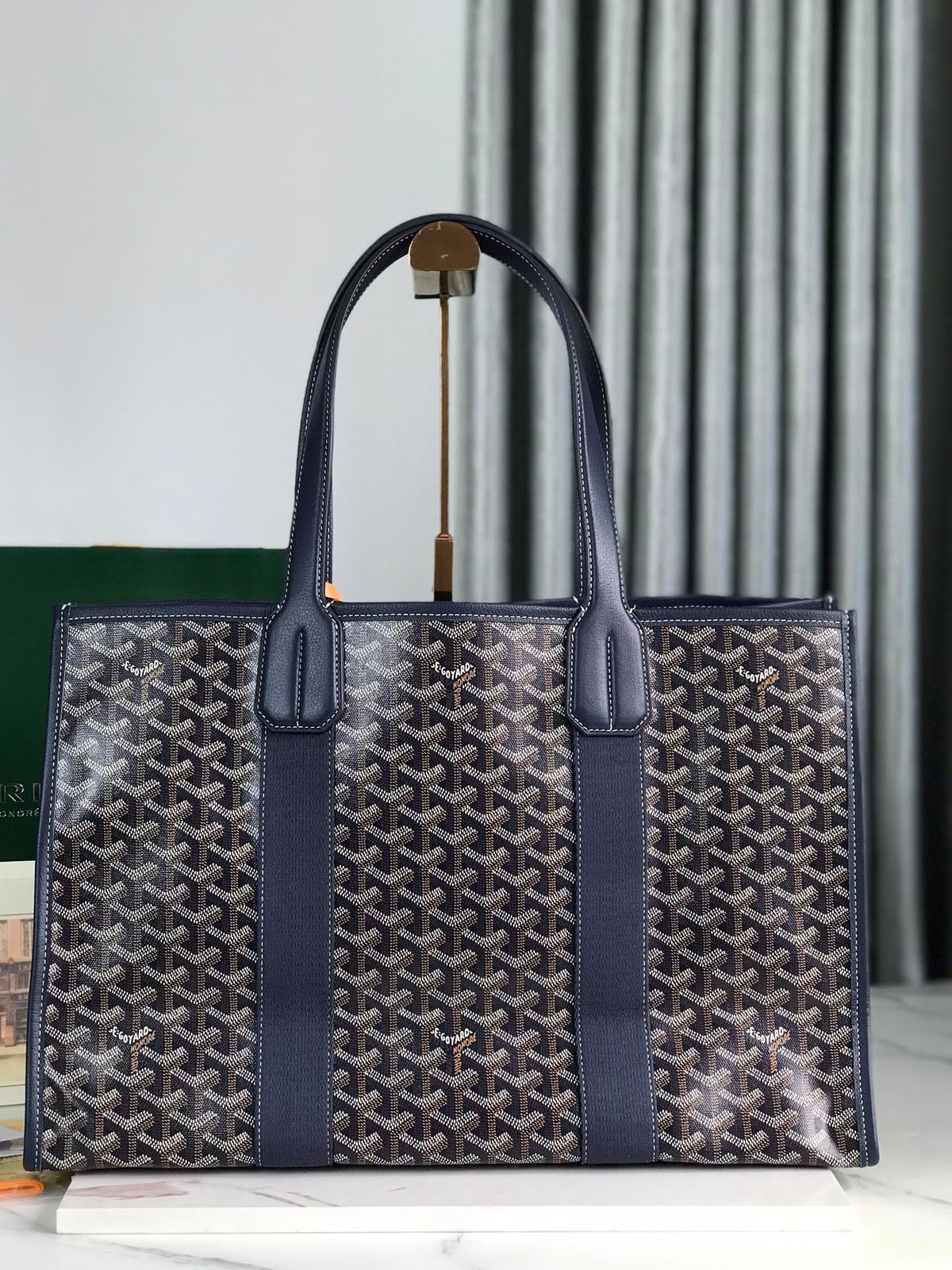 GOYARD GOYA VILLETTE TOTE 45 IN NAVY BLUE GOYARDINE CANVAS