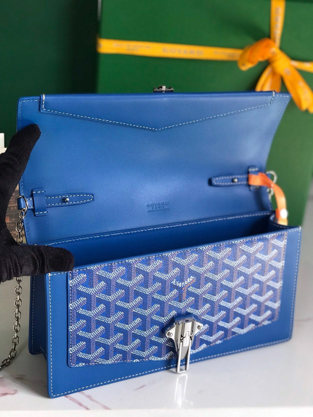 GOYARD DUCHESSE MARIE-CAROLINE BAG 25 IN SAPPHIRE BLUE GOYARDINE CANVAS AND SMOOTH CALFSKIN