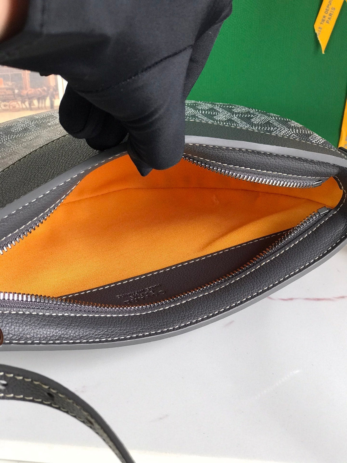 GOYARD HIRONDELLE BAG 25 IN GRAY LAMBSKIN AND GOYARDINE CANVAS