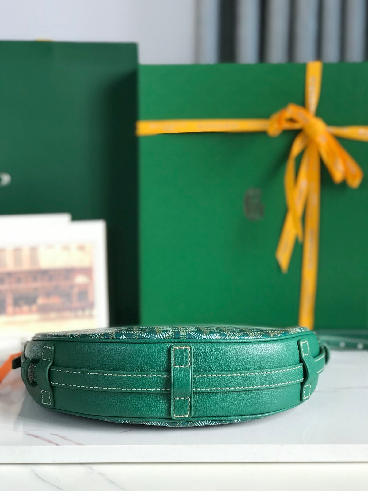 GOYARD HIRONDELLE BAG 25 IN GREEN LAMBSKIN AND GOYARDINE CANVAS
