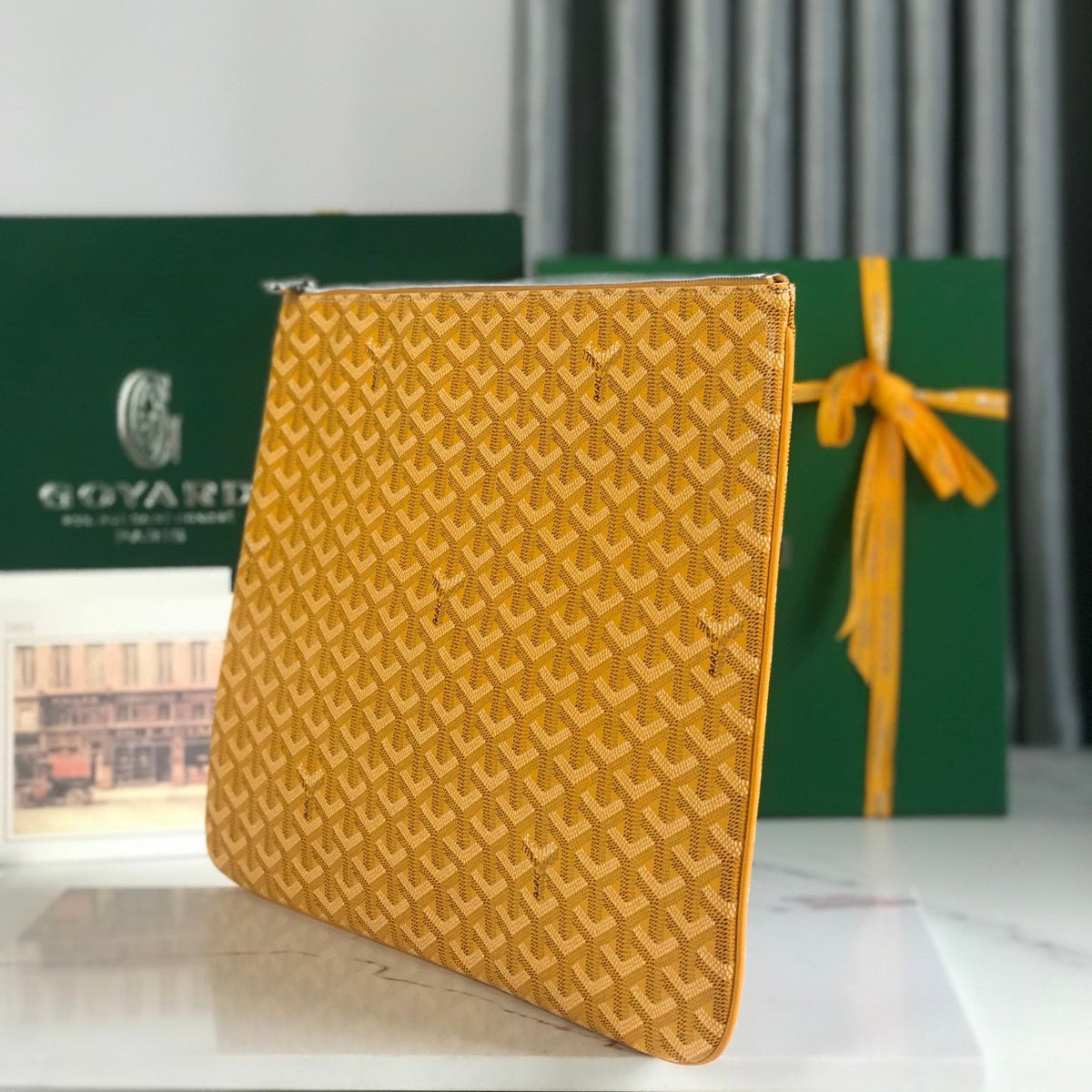 GOYARD SÉNAT MGM POUCH 40 IN YELLOW GOYARDINE CANVAS