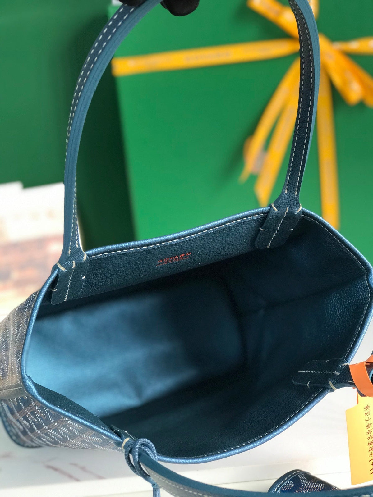 GOYARD ANJOU MINI BAG 20 IN NAVY BLUE CALFSKIN AND GOYARDINE CANVAS