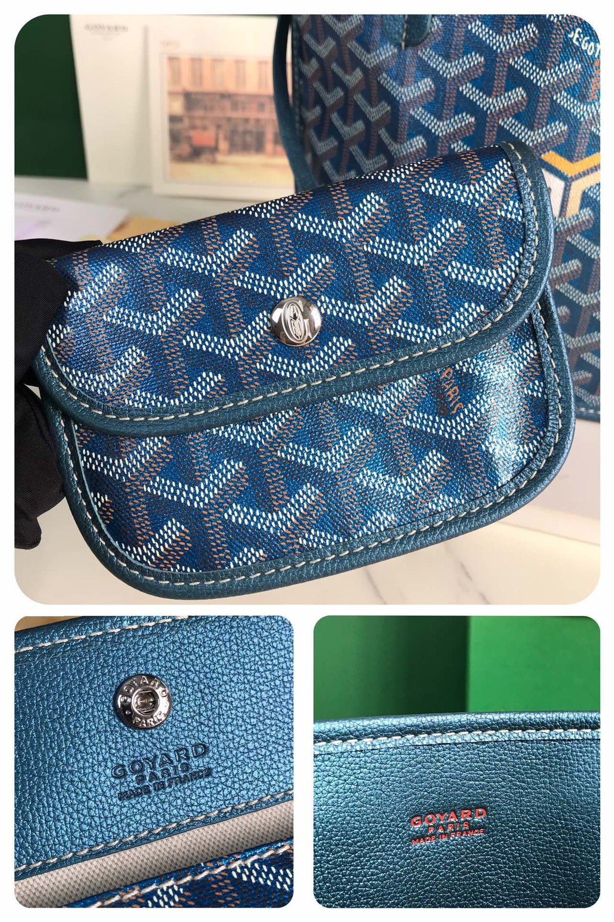 GOYARD ANJOU MINI BAG 20 IN NAVY BLUE CALFSKIN AND GOYARDINE CANVAS