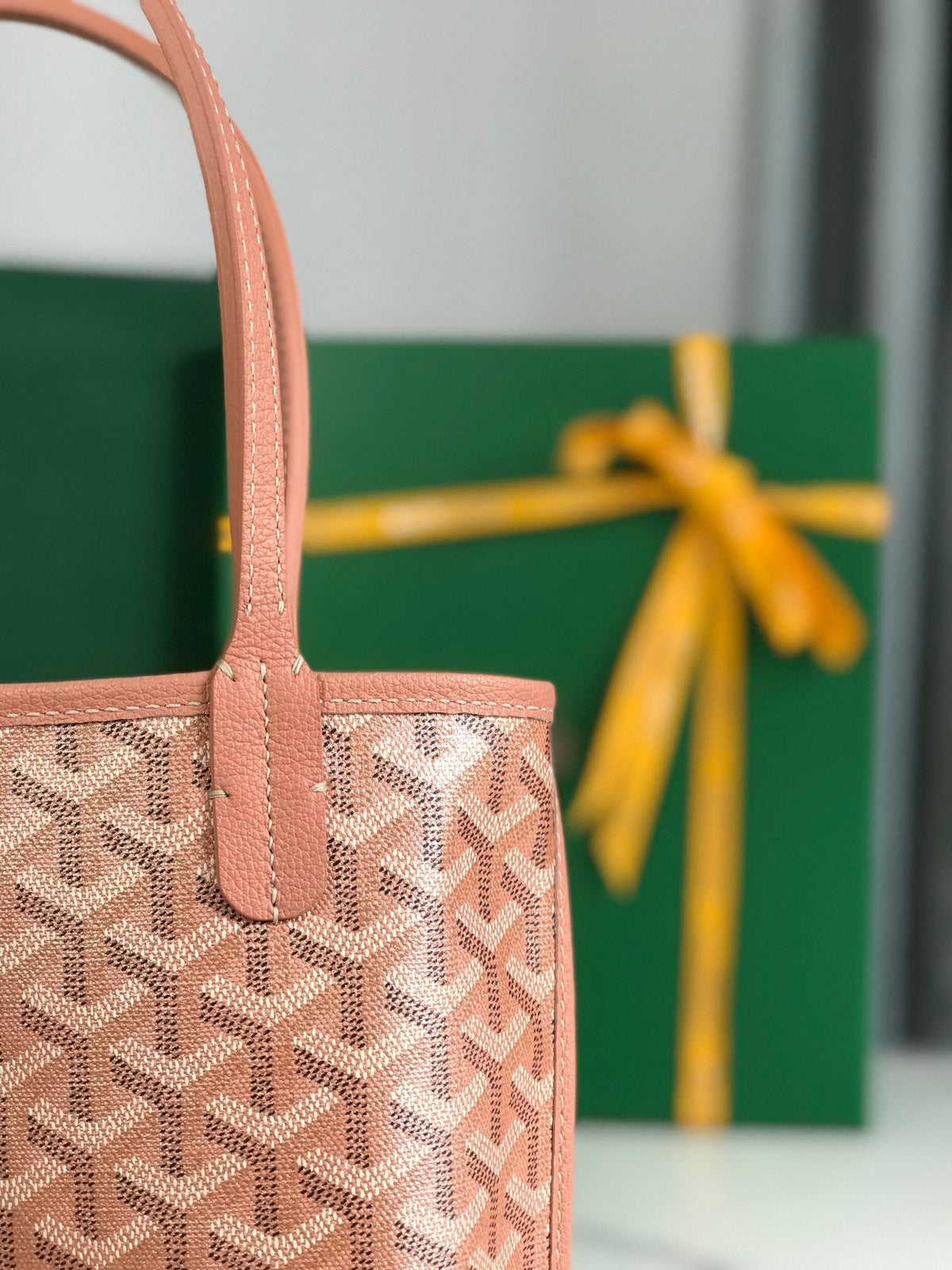 GOYARD ANJOU MINI BAG 20 IN MANHATTAN PINK CALFSKIN AND GOYARDINE CANVAS