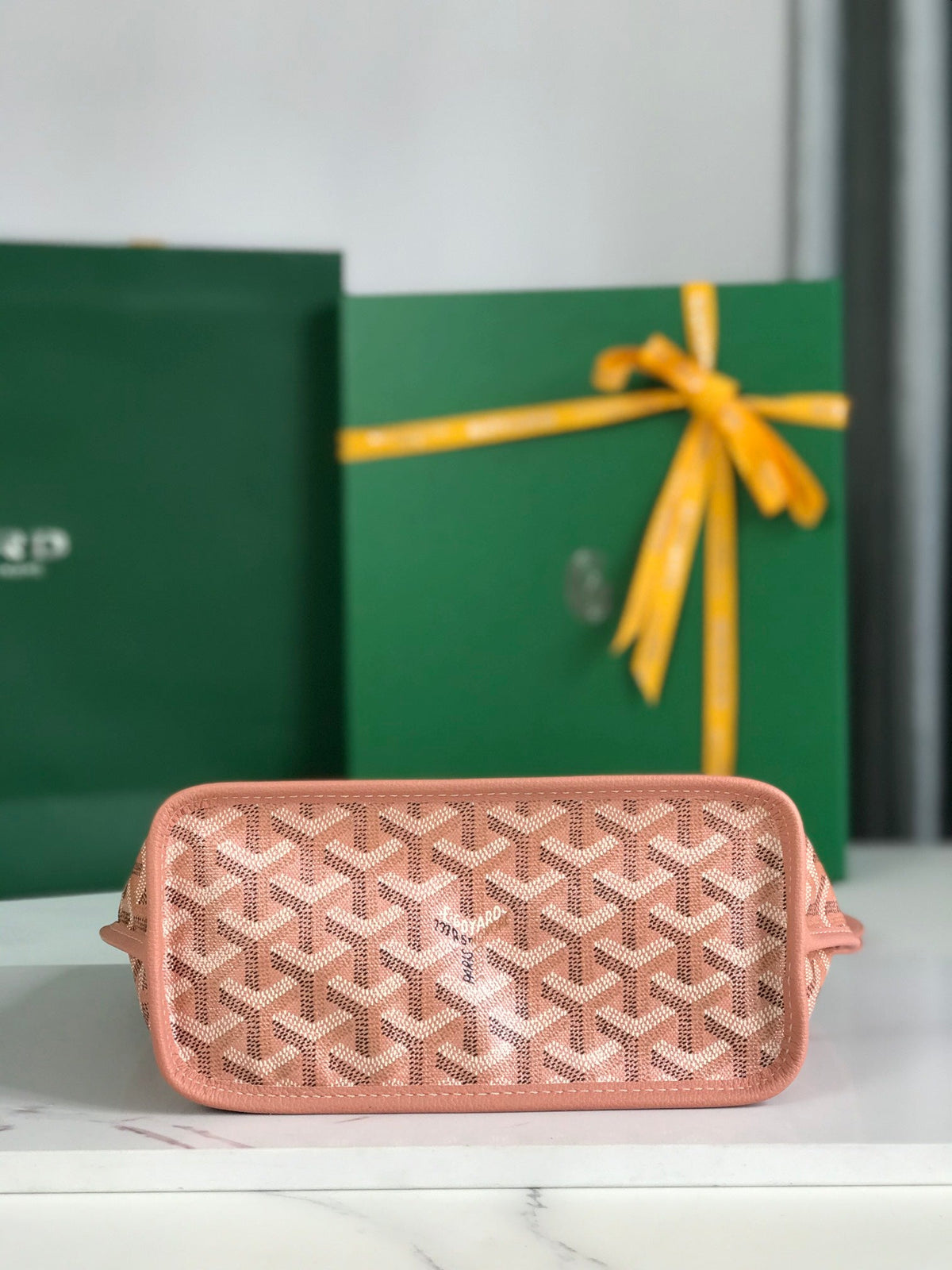GOYARD ANJOU MINI BAG 20 IN MANHATTAN PINK CALFSKIN AND GOYARDINE CANVAS