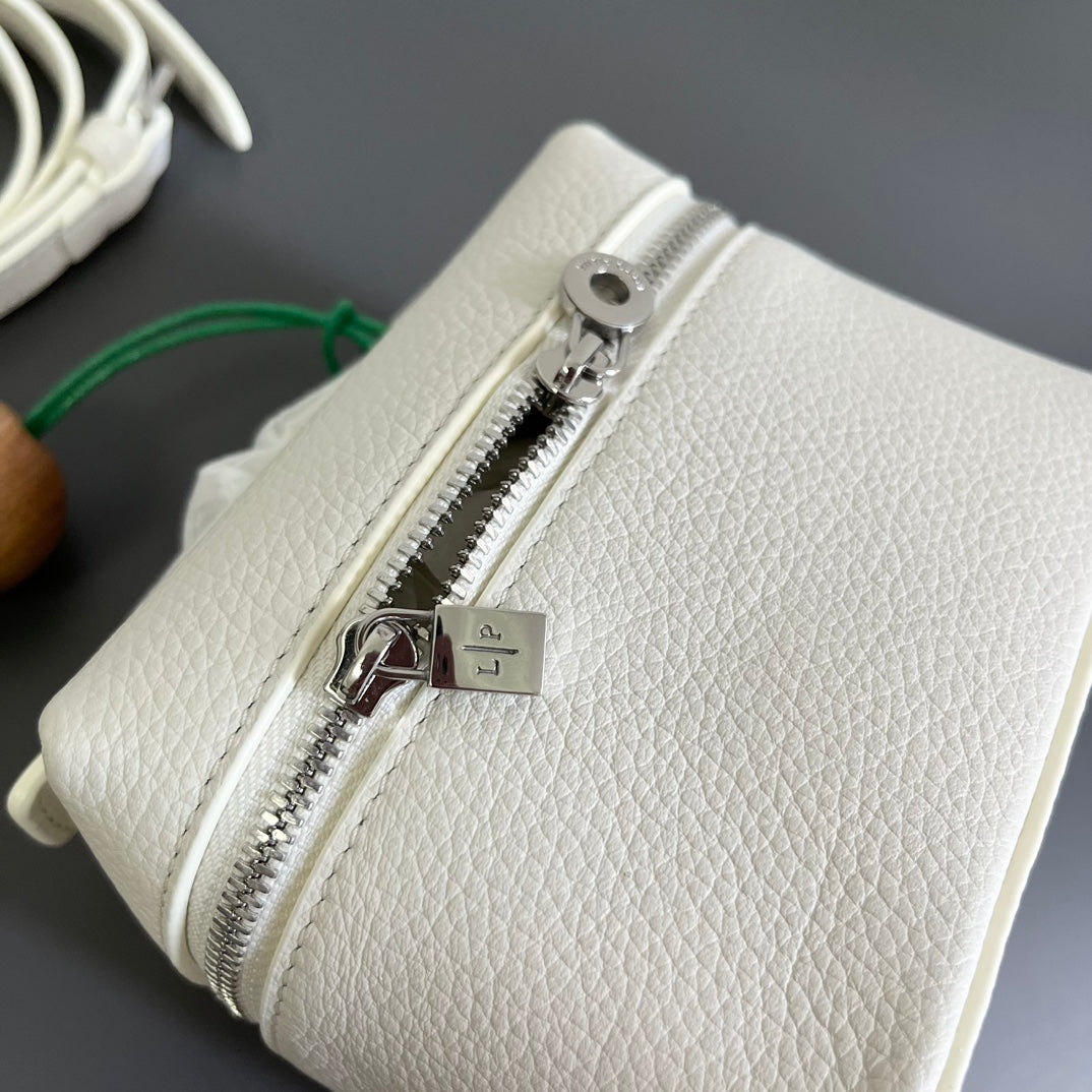 LORO PIANA EXTRA POCKET L12 IN WHITE CALFSKIN WITH SILVER HARDWARE