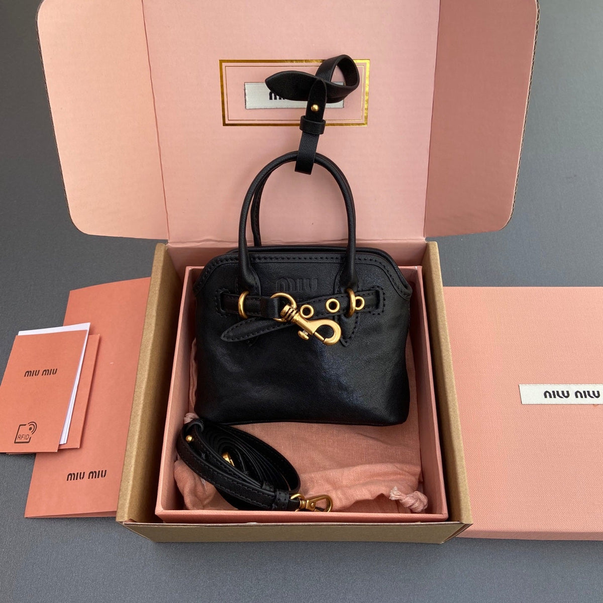 MIU MIU AVENTURE BAG 13 IN BLACK SHINY CALFSKIN