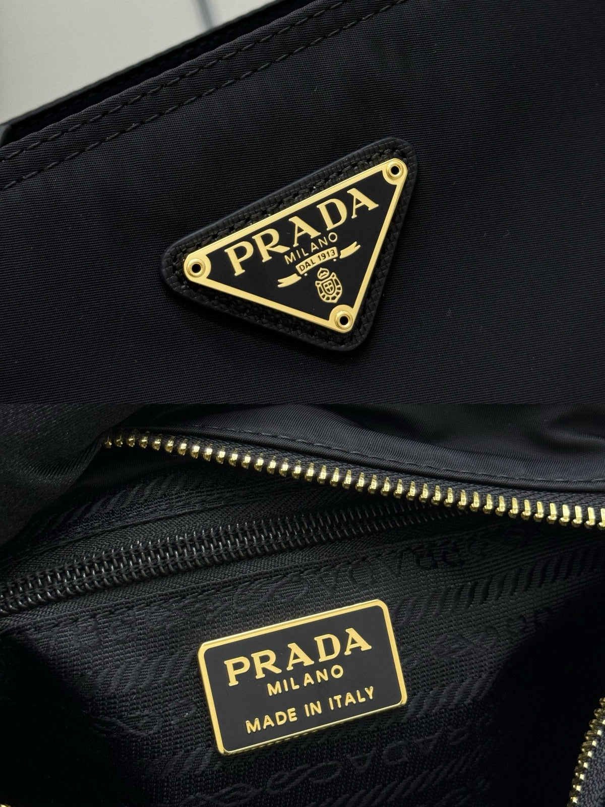 PRADA 25S CROSSBODY BAG 21 IN BLACK NYLON GOLD HARDWARE