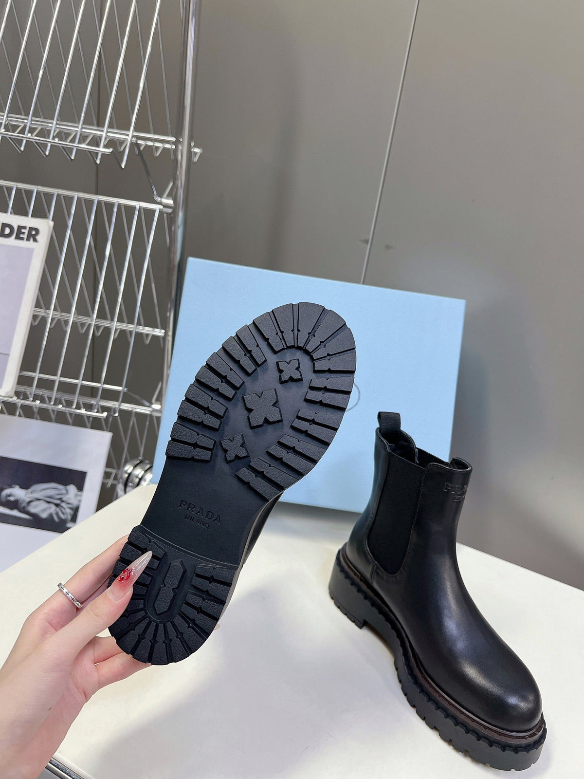 PRADA CHELSEA BOOTS BLACK CALFSKIN